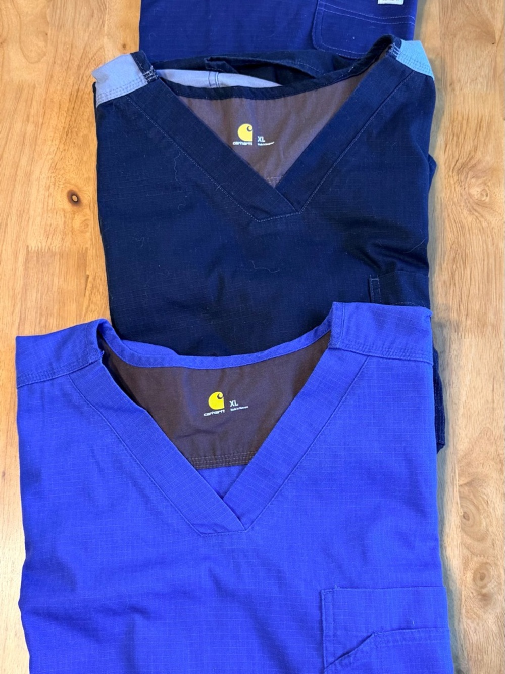Lot of 3 Carhartt Liberty Force Mens Scrub Tops XL Blue Navy Ripstop V-Neck